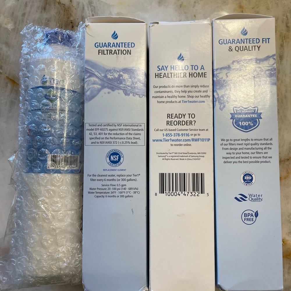 Set of 4 new filters -  Model RWF1011P. Tier 1 Plus Samsung Replacement Filters